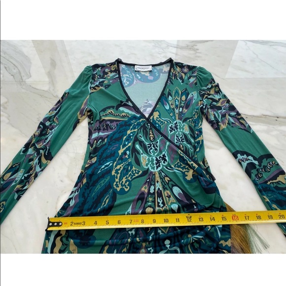 EMILIO PUCCI GREEN PRINTED FRINGE DRESS MODEL 17RG89 IT 46 / US 12 NWTS!